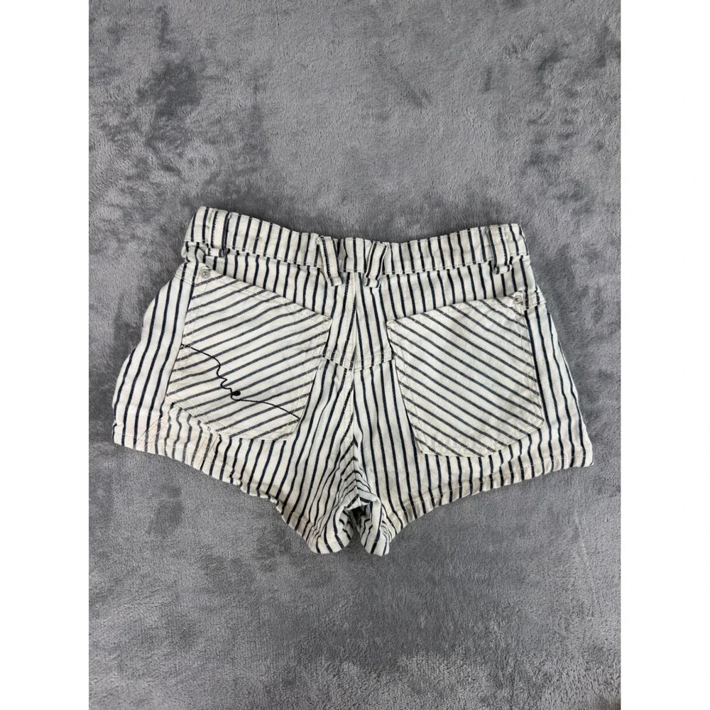 Free People We The Free Railroad Striped Denim High Rise Mini Shorts 26 Coastal